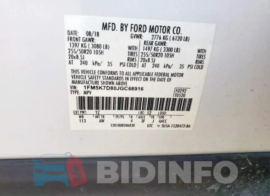 1FM5K7D80JGC68916 Photo# 13