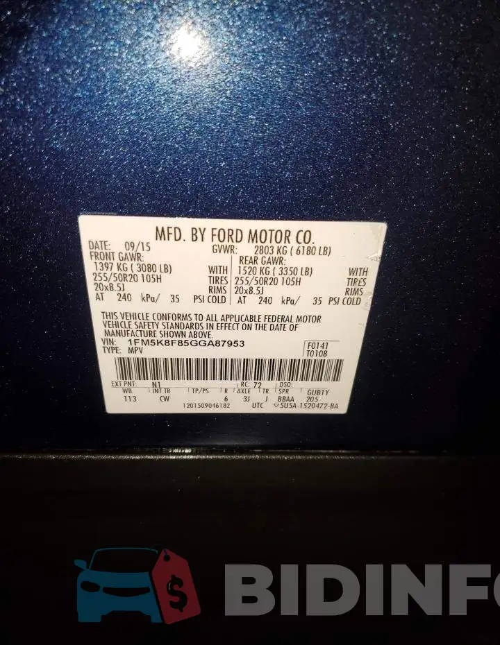 1FM5K8F85GGA87953 Photo# 13