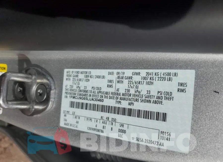 1FMCU9G65LUA30460 Photo# 13