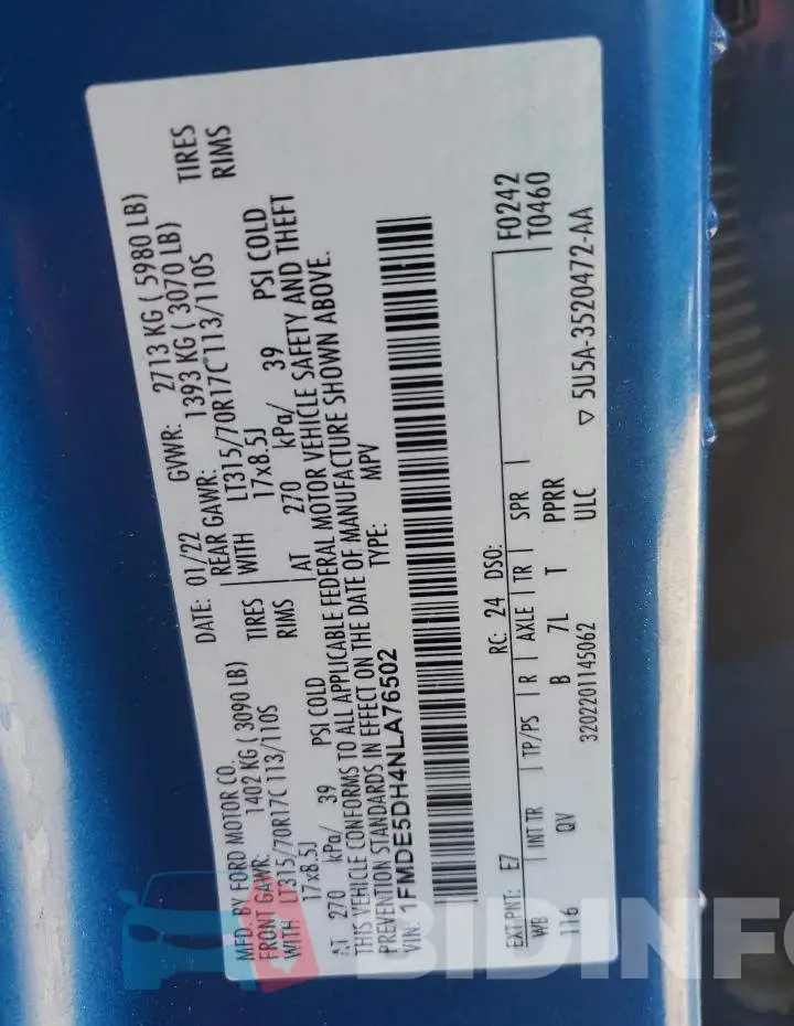 1FMDE5DH4NLA76502 Photo# 13