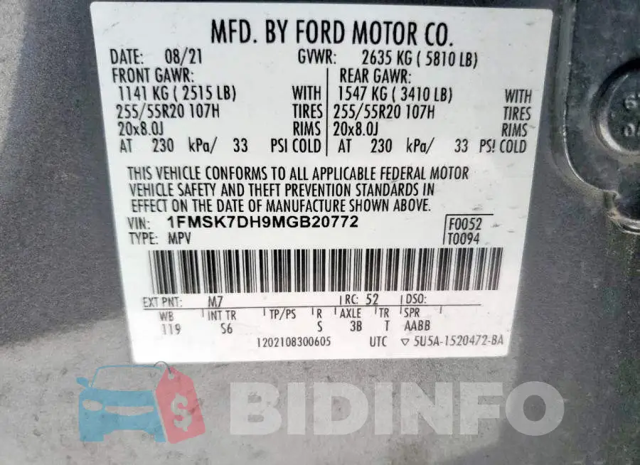 1FMSK7DH9MGB20772 Photo# 14