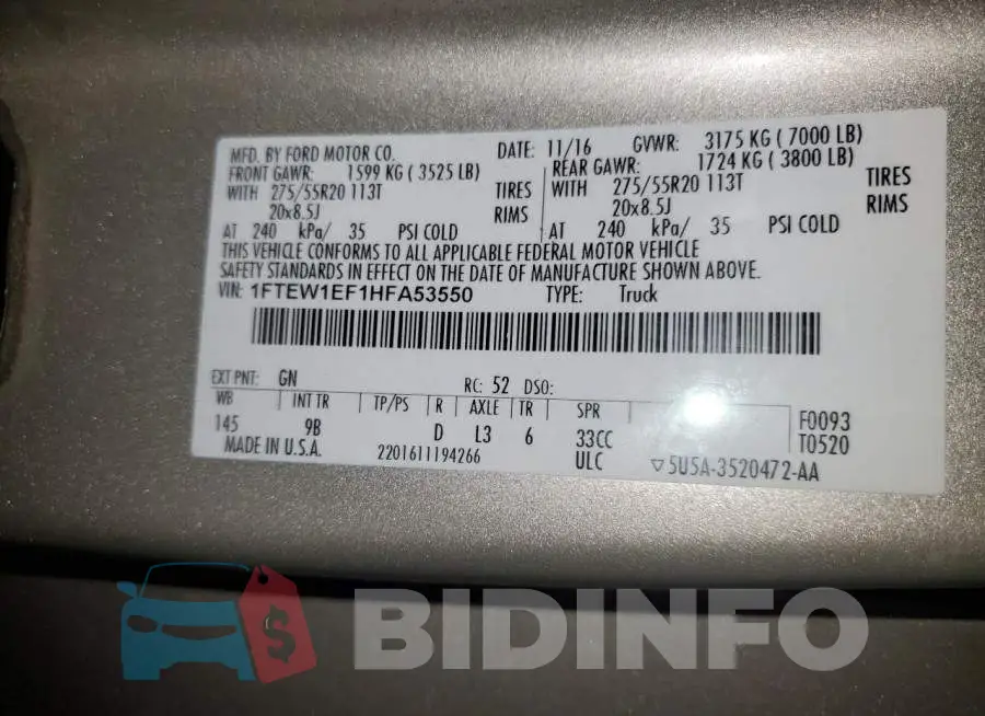 1FTEW1EF1HFA53550 Photo# 12