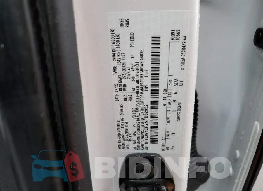 1FTEW1EP2NFB82952 Photo# 12