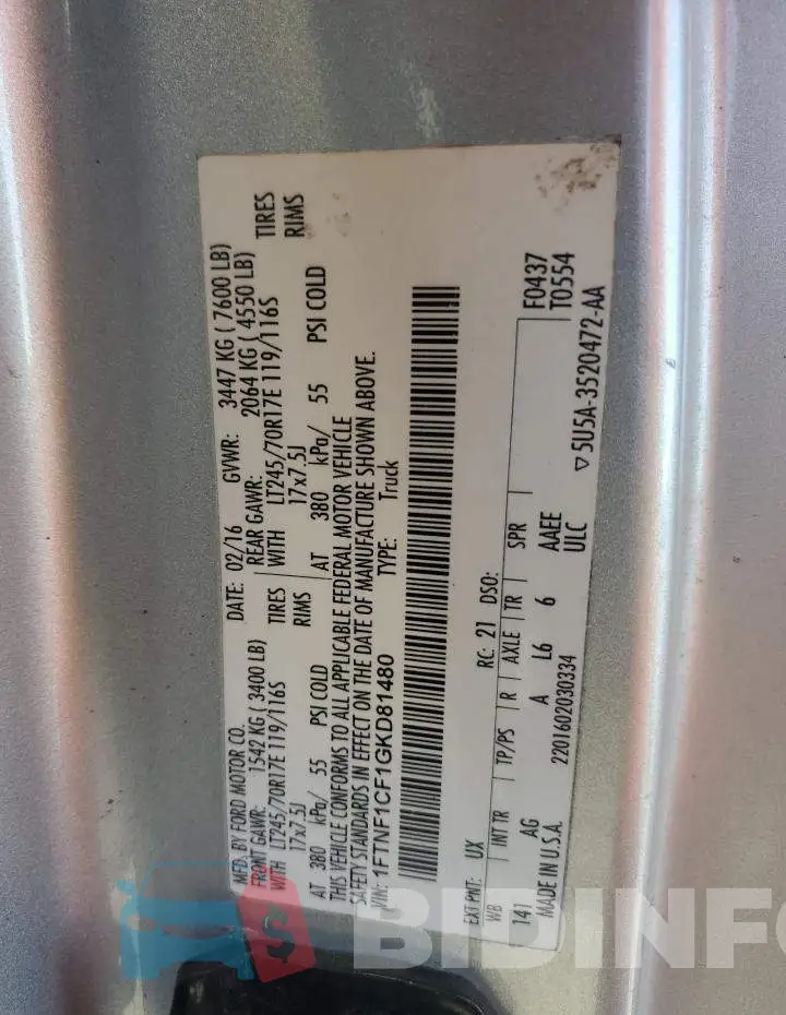 1FTNF1CF1GKD81480 Photo# 12