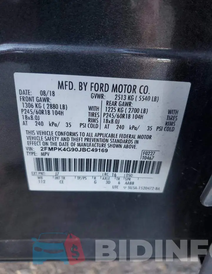 2FMPK4G90JBC49169 Photo# 12