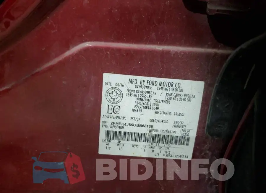 2FMPK4J85GBB68189 Photo# 14
