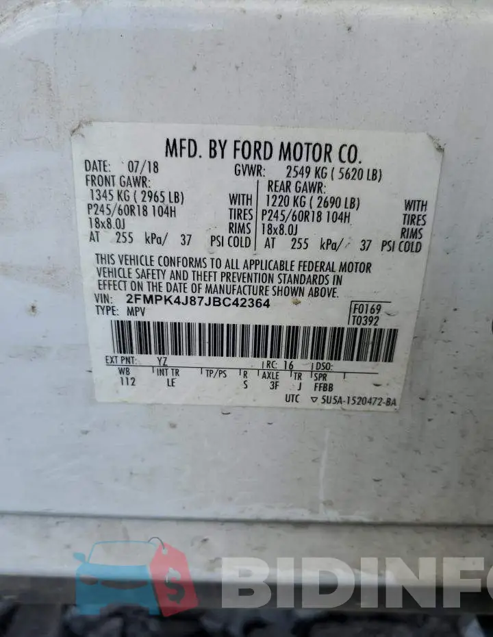 2FMPK4J87JBC42364 Photo# 14