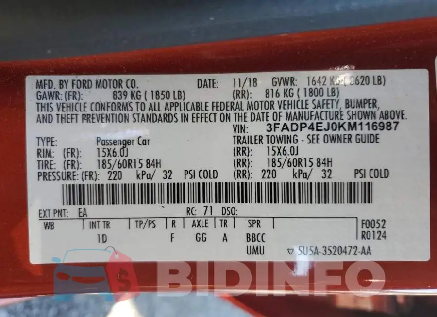 3FADP4EJ0KM116987 Photo# 13