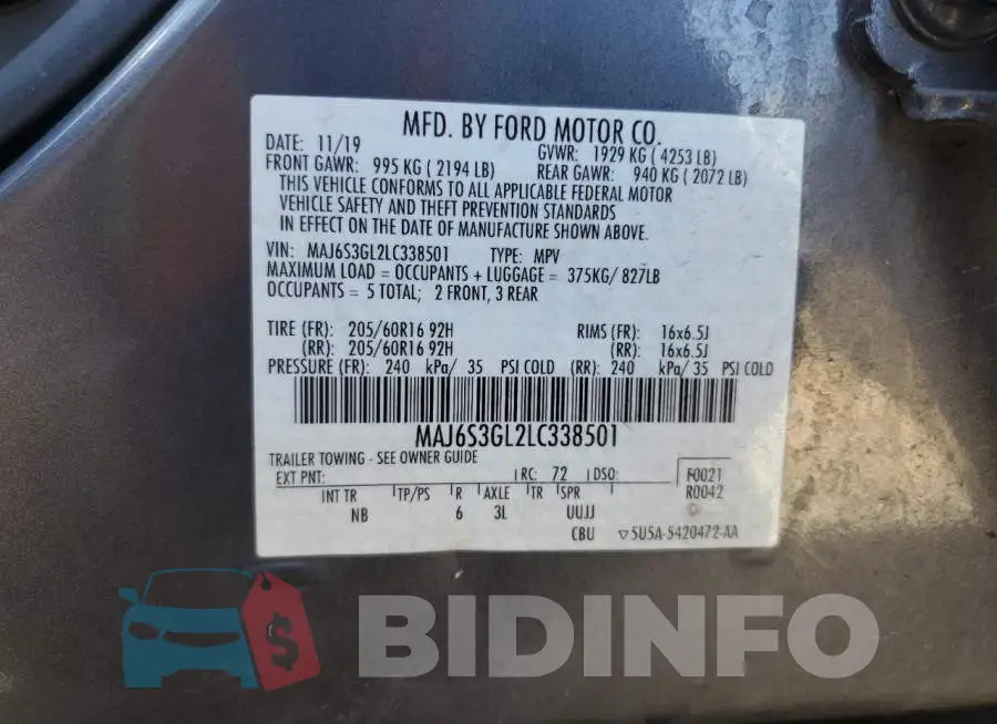 MAJ6S3GL2LC338501 Photo# 12
