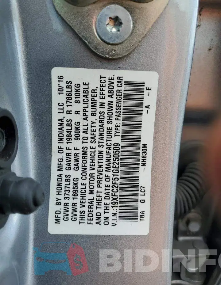 19XFC2F51GE250509 Photo# 12