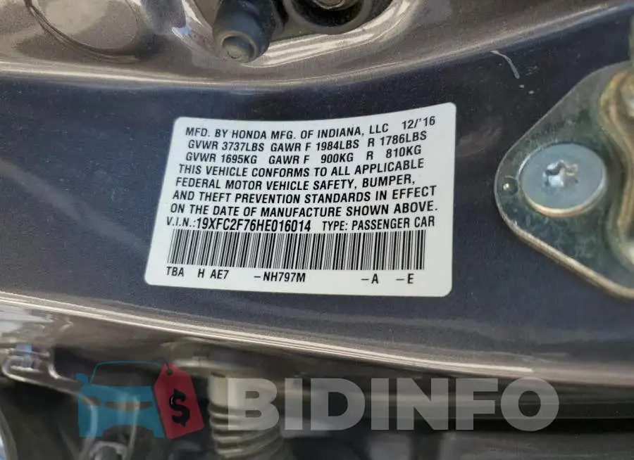 19XFC2F76HE016014 Photo# 12