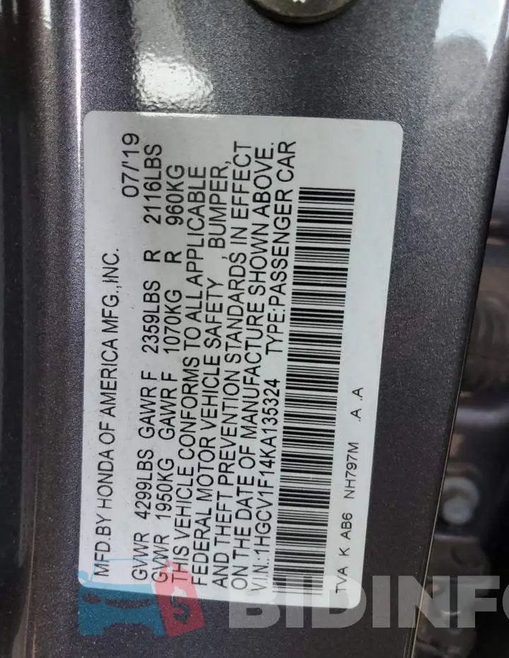 1HGCV1F14KA135324 Photo# 12