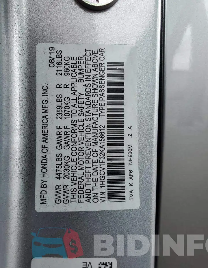 1HGCV1F32KA156612 Photo# 13