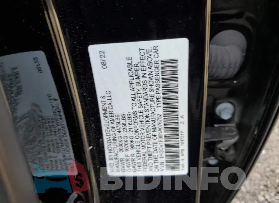 1HGCV1F36NA076752 Photo# 12