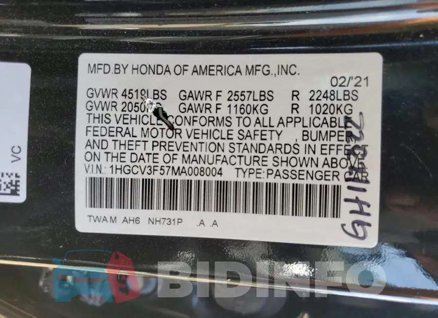 1HGCV3F57MA008004 Photo# 12