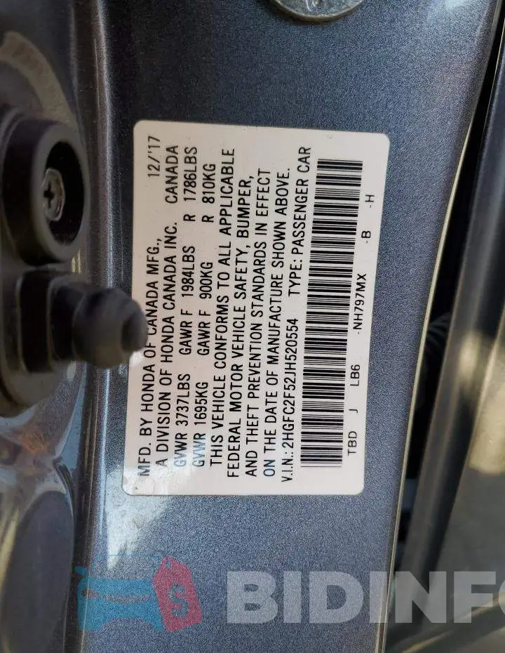 2HGFC2F52JH520554 Photo# 12