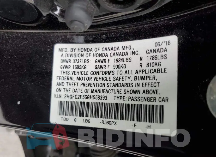 2HGFC2F56GH558393 Photo# 12