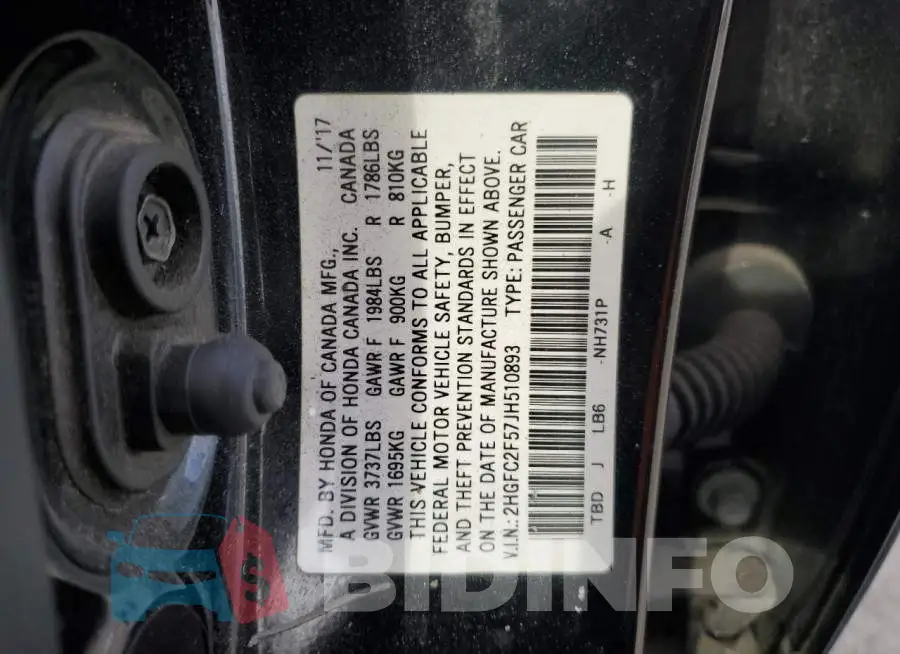 2HGFC2F57JH510893 Photo# 12