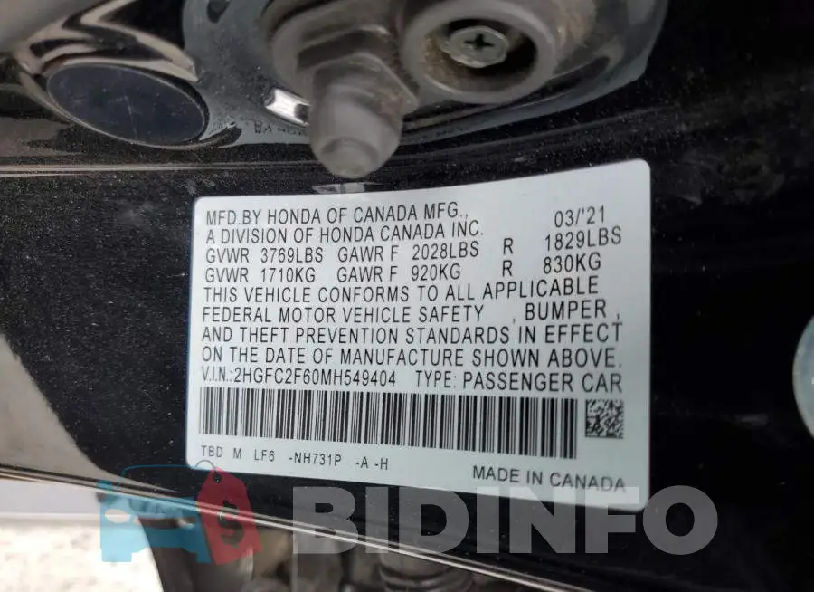 2HGFC2F60MH549404 Photo# 12