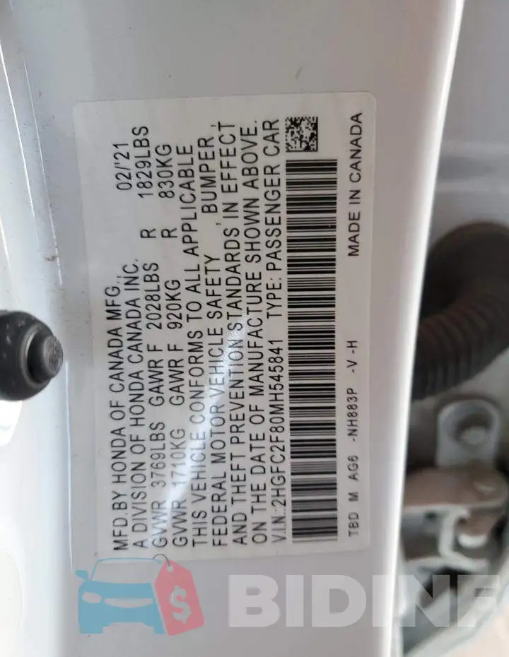 2HGFC2F80MH545841 Photo# 12