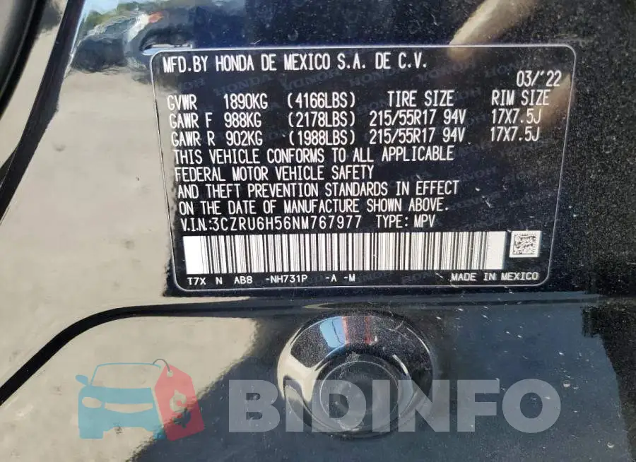 3CZRU6H56NM767977 Photo# 12
