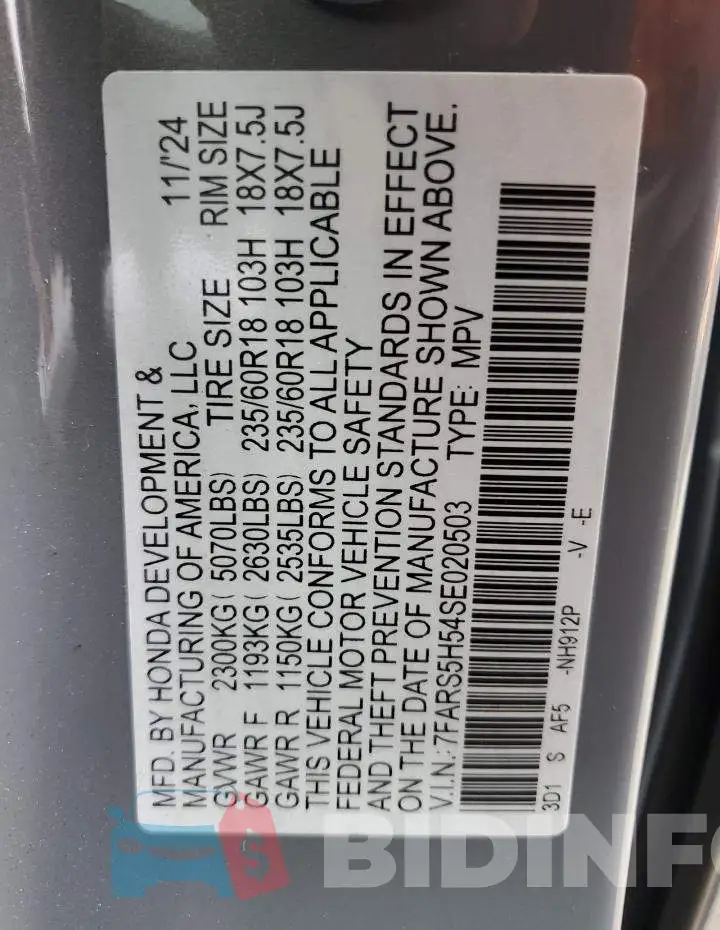 7FARS5H54SE020503 Photo# 13