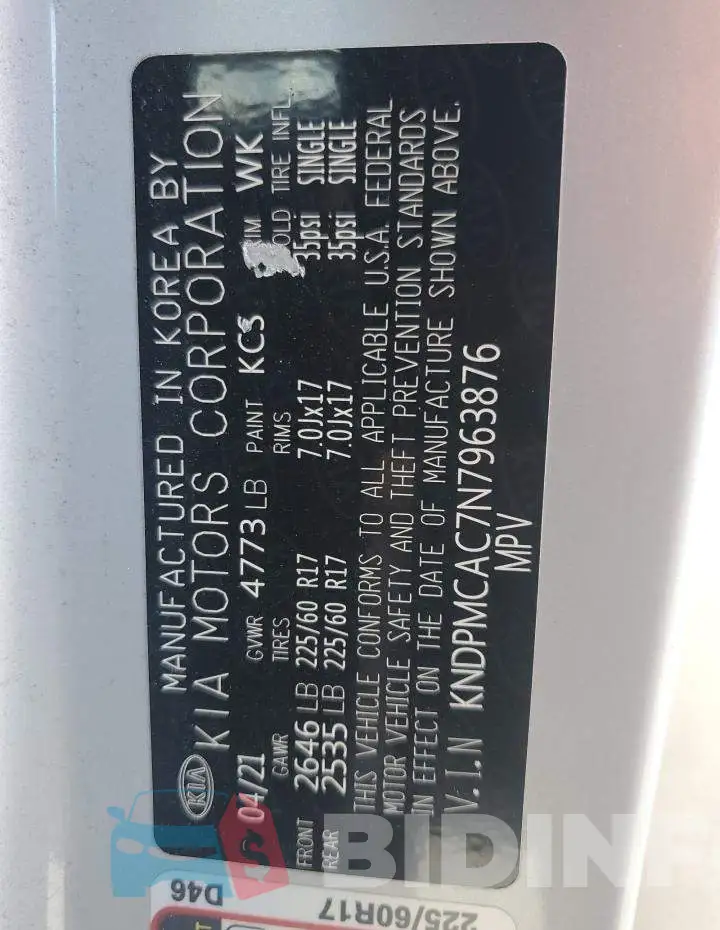 KNDPMCAC7N7963876 Photo# 13