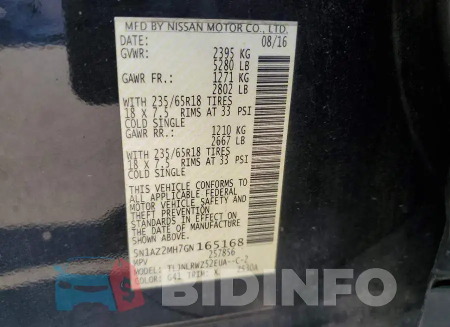5N1AZ2MH7GN165168 Photo# 13