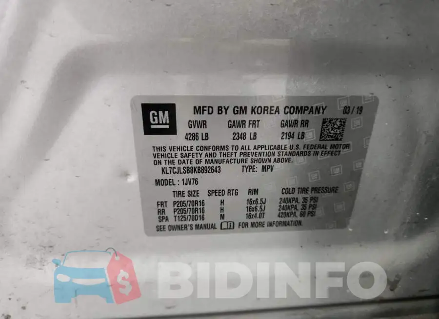 KL7CJLSB8KB892643 Photo# 13