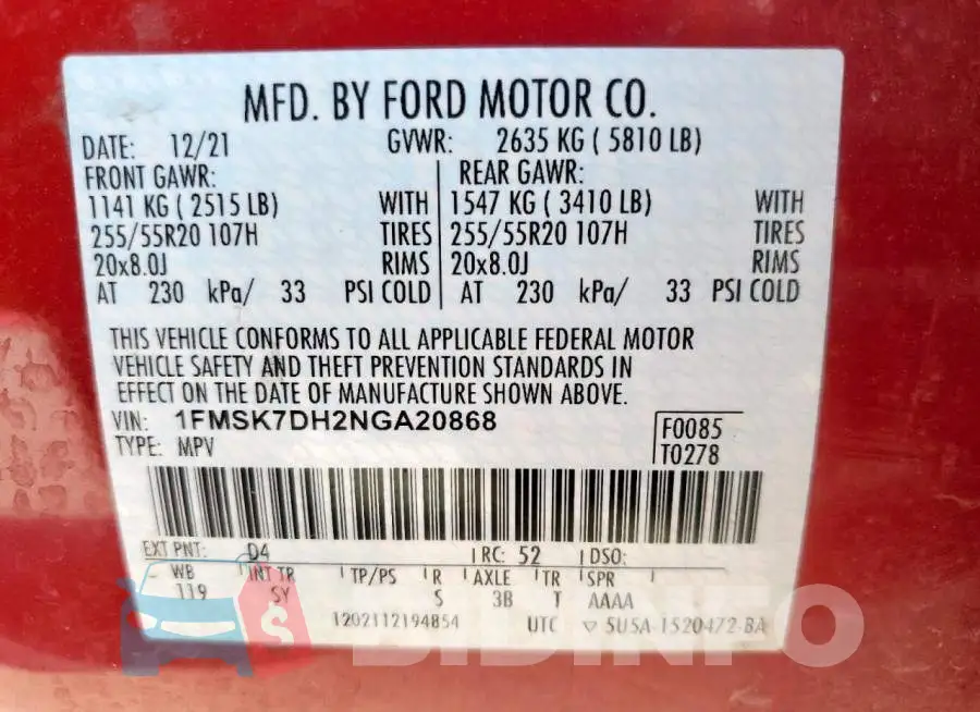 1FMSK7DH2NGA20868 Photo# 13