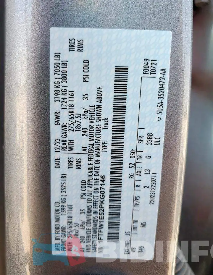 1FTFW1E52PKG07146 Photo# 13