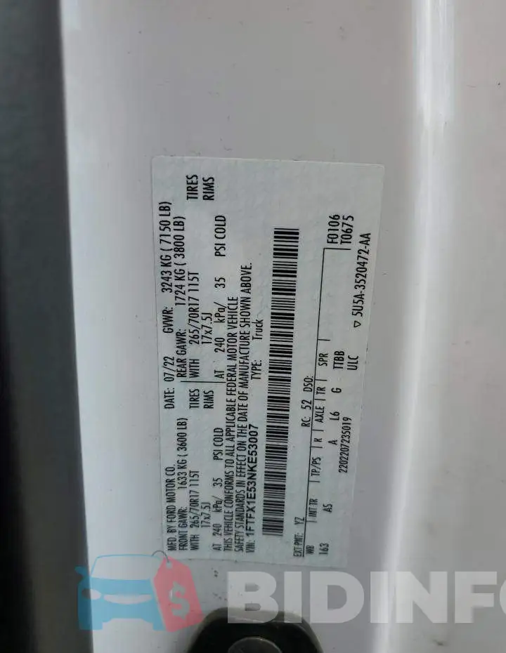 1FTFX1E53NKE53007 Photo# 12