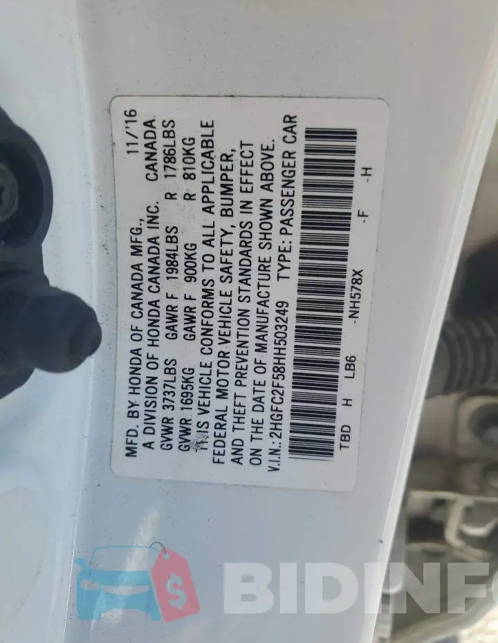 2HGFC2F58HH503249 Photo# 13