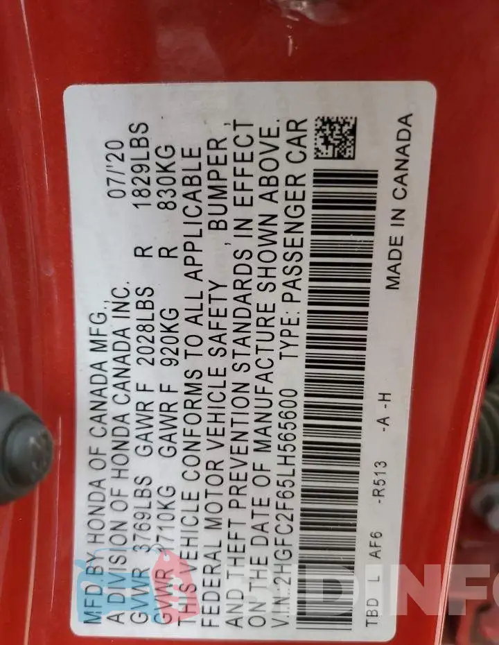 2HGFC2F65LH565600 Photo# 12