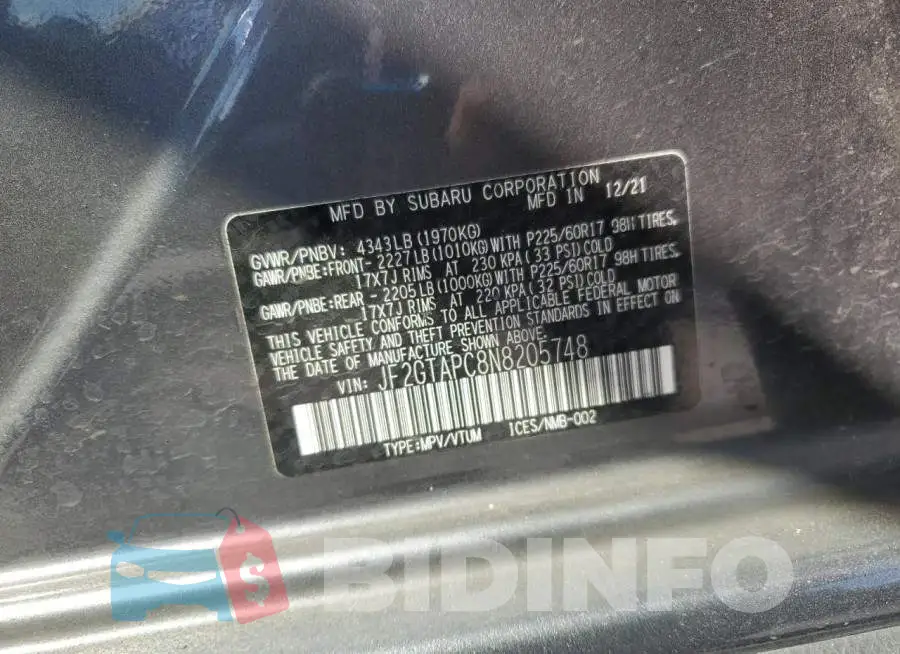 JF2GTAPC8N8205748 Photo# 12