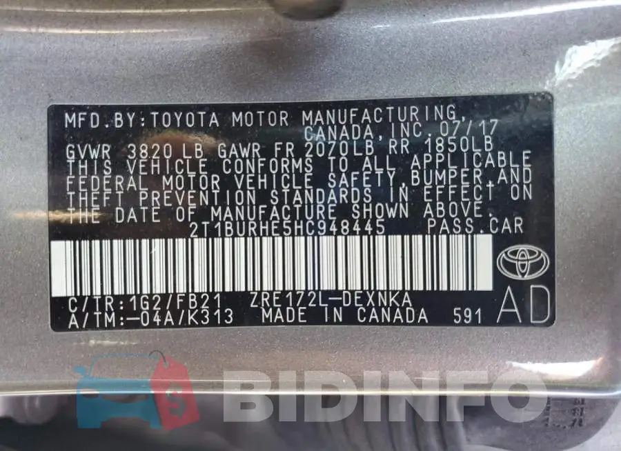 2T1BURHE5HC948445 Photo# 12