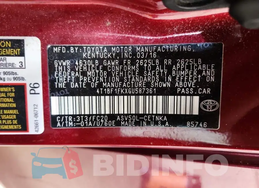 4T1BF1FKXGU587361 Photo# 12