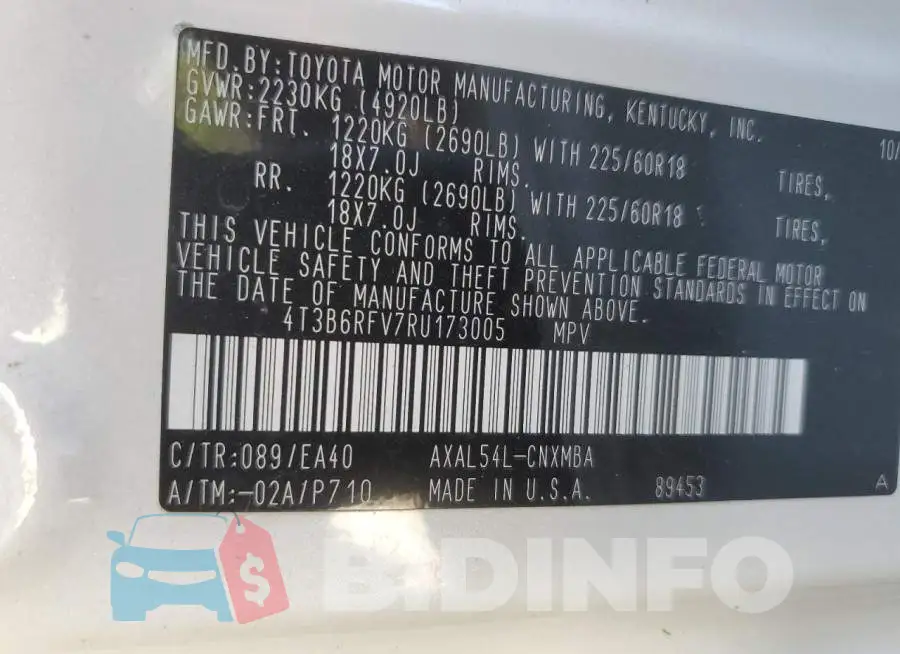 4T3B6RFV7RU173005 Photo# 14