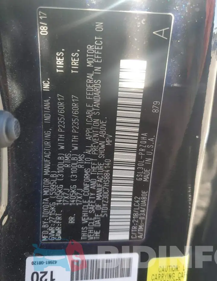 5TDYZ3DC7HS884140 Photo# 13