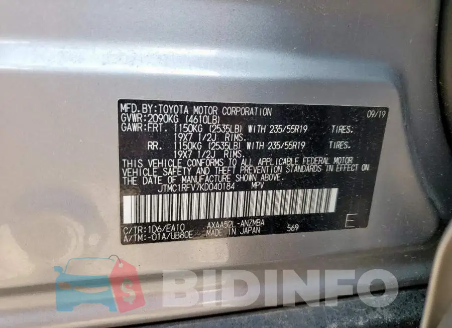JTMC1RFV7KD040184 Photo# 13