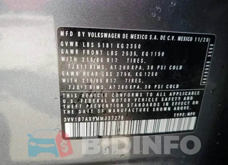 3VV1B7AX9MM037278 Photo# 13