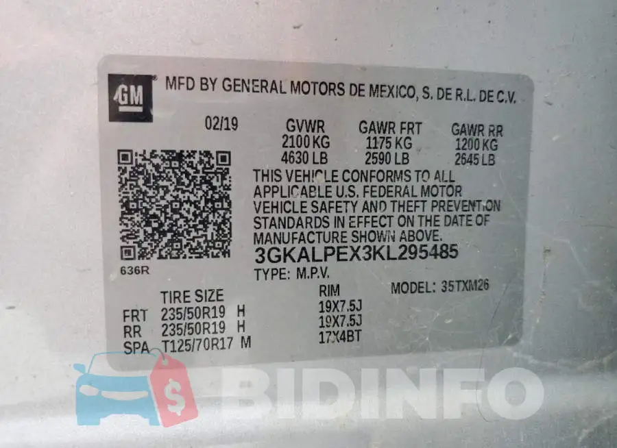3GKALPEX3KL295485 Photo# 13
