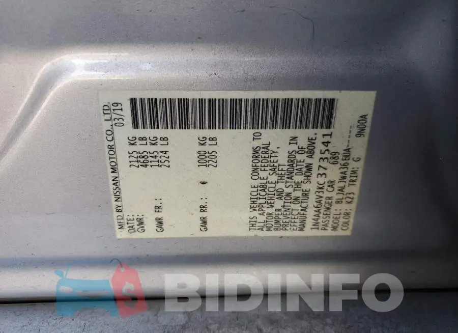 1N4AA6AV3KC373541 Photo# 12