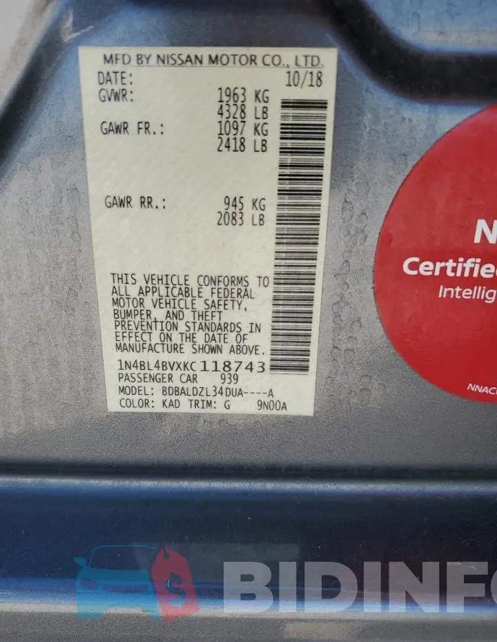 1N4BL4BVXKC118743 Photo# 12