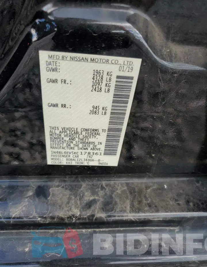 1N4BL4EV5KC178361 Photo# 12