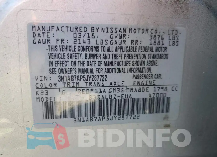 3N1AB7AP5JY287722 Photo# 13