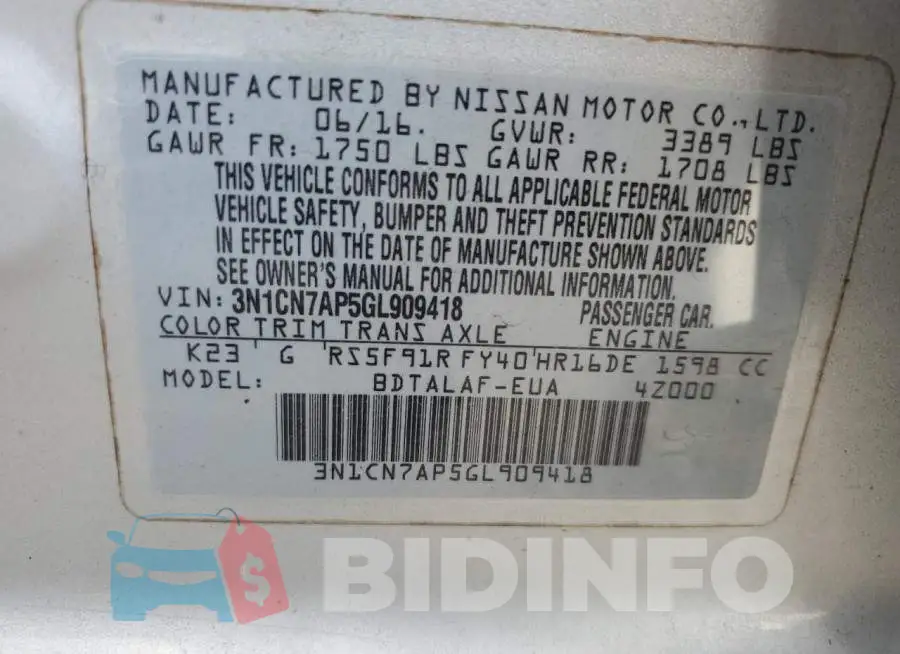 3N1CN7AP5GL909418 Photo# 12