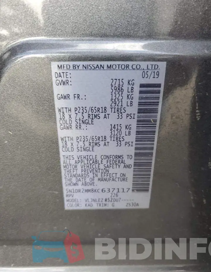 5N1DR2MM8KC637117 Photo# 13