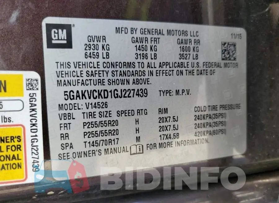 5GAKVCKD1GJ227439 Photo# 13