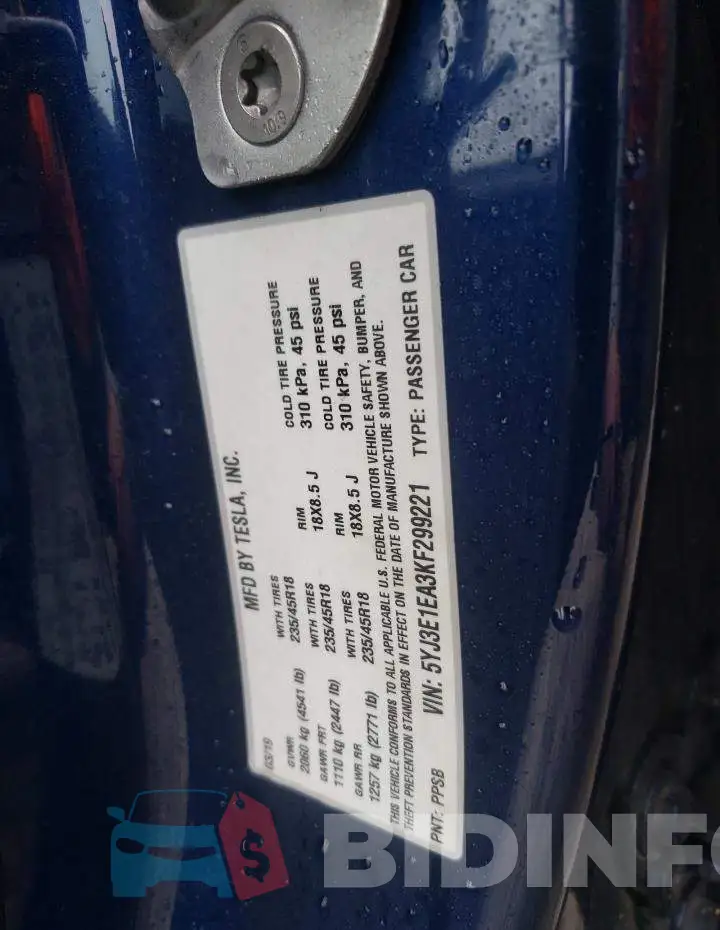 5YJ3E1EA3KF299221 Photo# 13